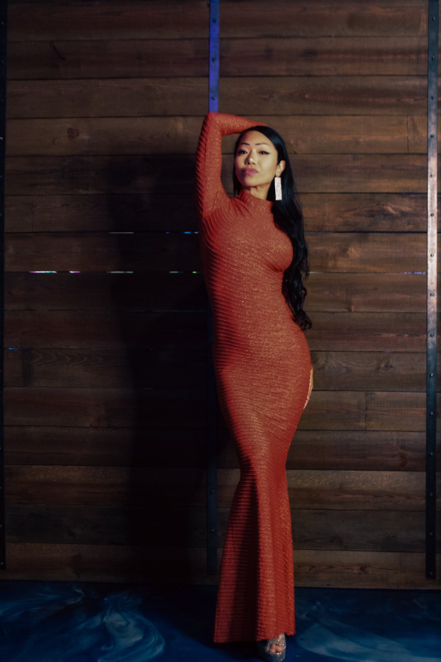 Red Ribbed BodyCon Maxi Dress (Sm)