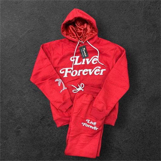 Red Live Forever Hoodie Set – Life Over Death Collection