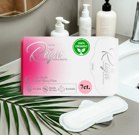 Reign Premium Sanitary Napkins Super Heavy Flow Overnight Maxi Pads with Wings 7 Count